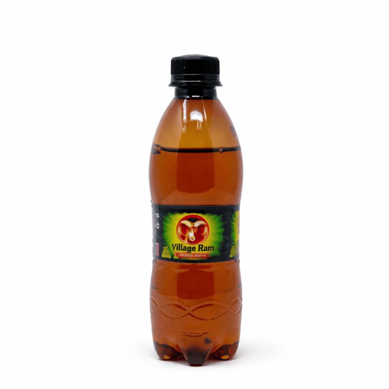 The VincyCart listing photo: a 350 ml amber bottle of Village Ram energy drink.